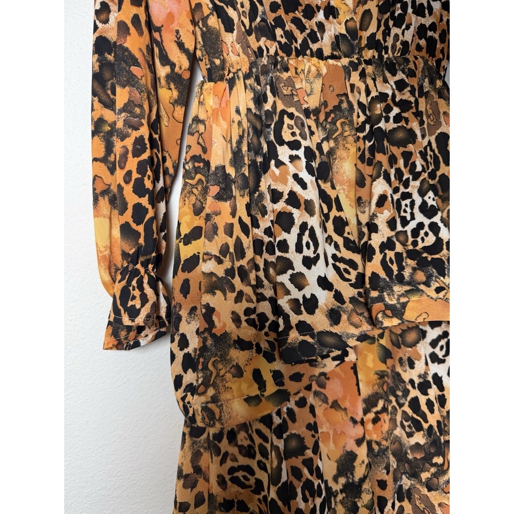 Beulah Style Animal Print Ruffle Tiered Long Sleeve Dress  Size Med Vacay - Picture 4 of 14